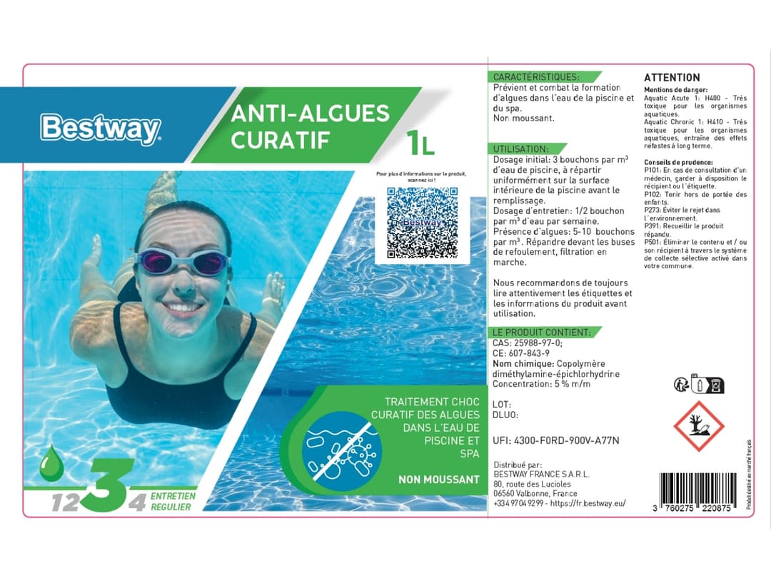 Accessoires Piscine Anti-Algues Curatif  1 Litre Bestway 4