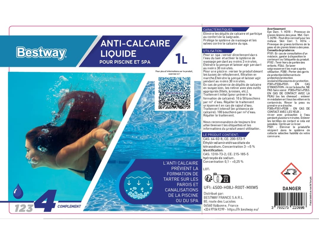 Accessoires Piscine Anti-Calcaire Liquide Flacon 1L Bestway 4