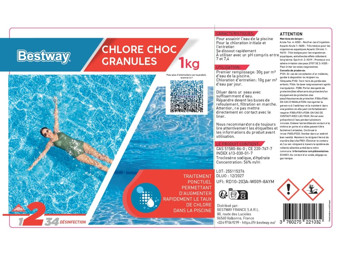 Accessoires Piscine Chlore Choc - Granules  Boite De 1 Kg Bestway 5
