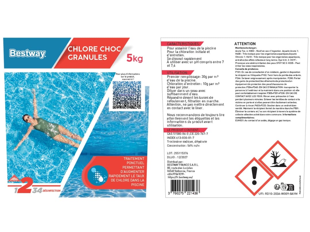 Accessoires Piscine Chlore Choc - Granules Seau De 5 Kg Bestway 4