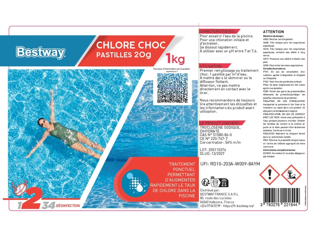 Accessoires Piscine Chlore Choc - Pastilles 20G Seau De 1 Kg Bestway 4