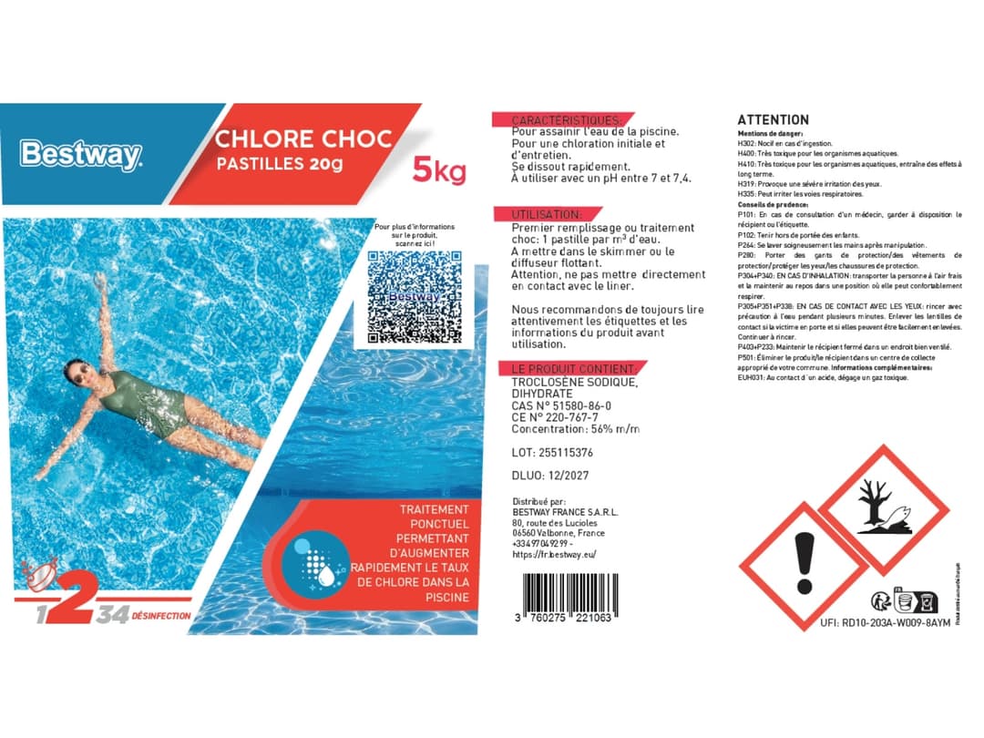Accessoires Piscine Chlore Choc - Pastilles 20G Seau De 5 Kg Bestway 4