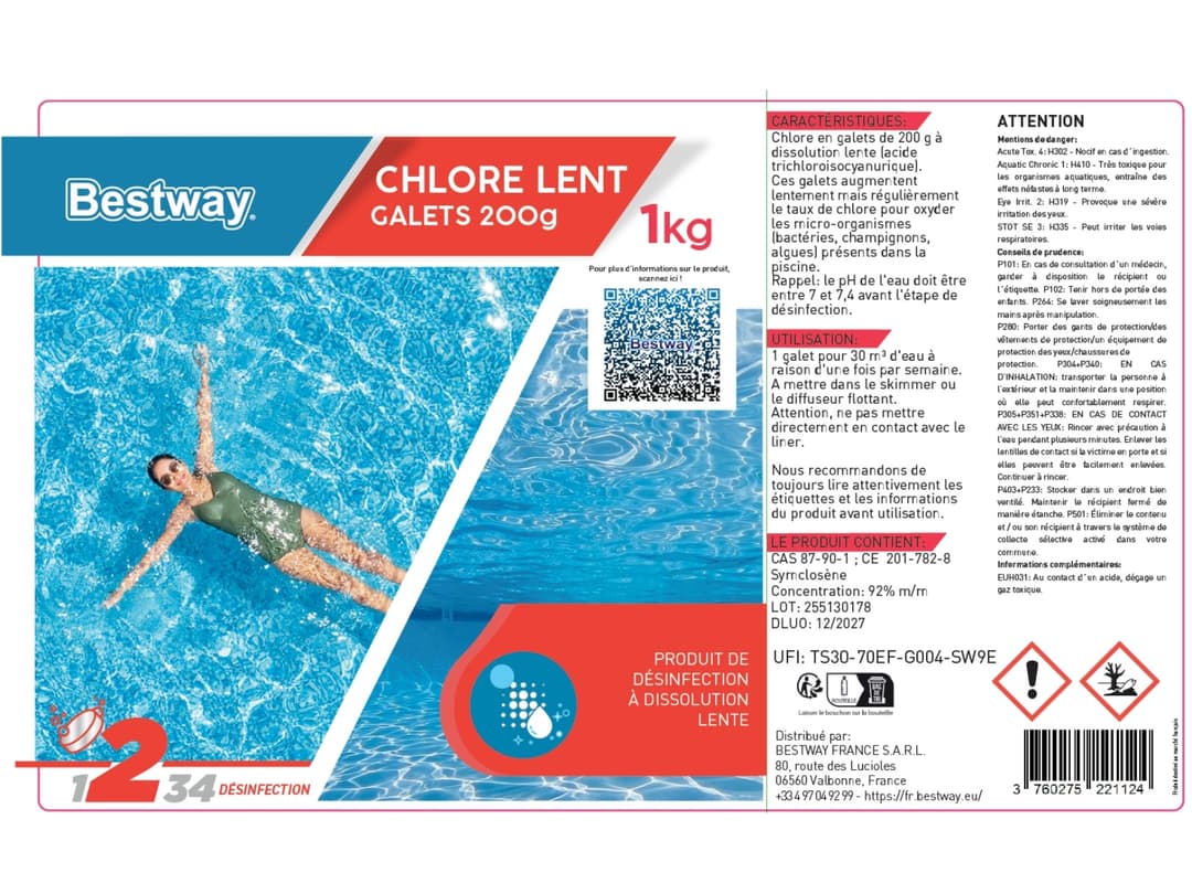 Accessoires Piscine Chlore Lent- Galets 200G  Boite De 1 Kg Bestway 4