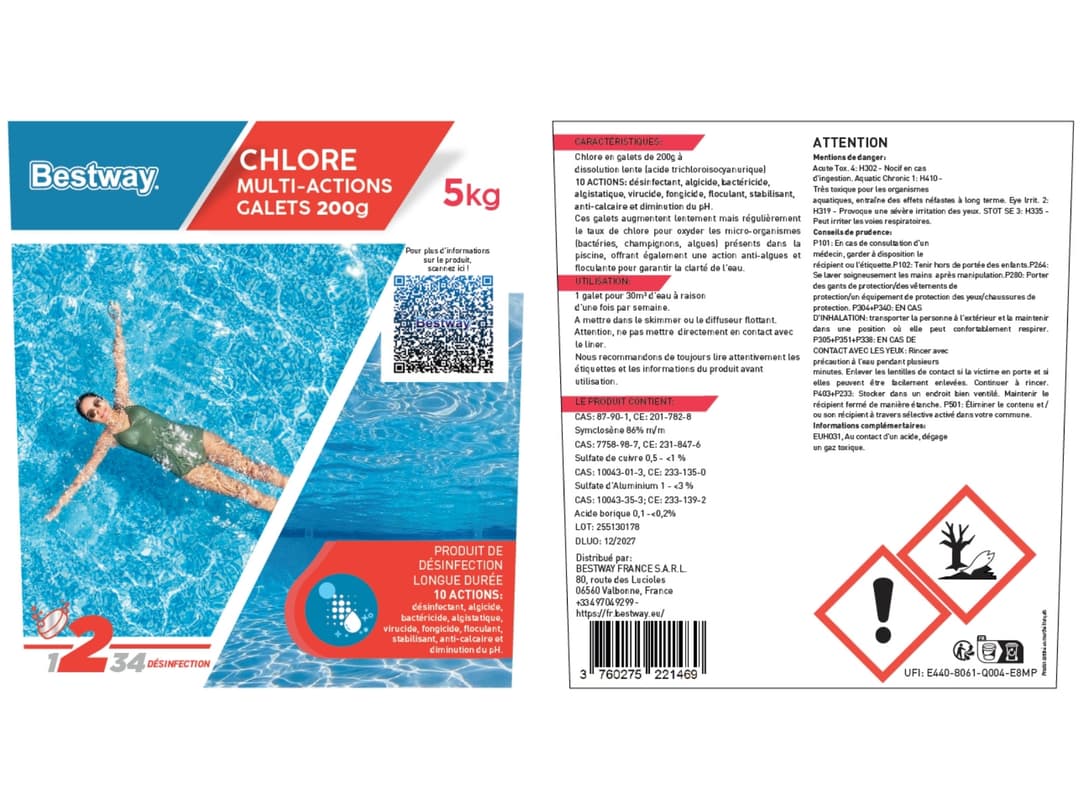 Accessoires Piscine Chlore Multiactions - Galets 200G Seau De 5Kg Bestway 4