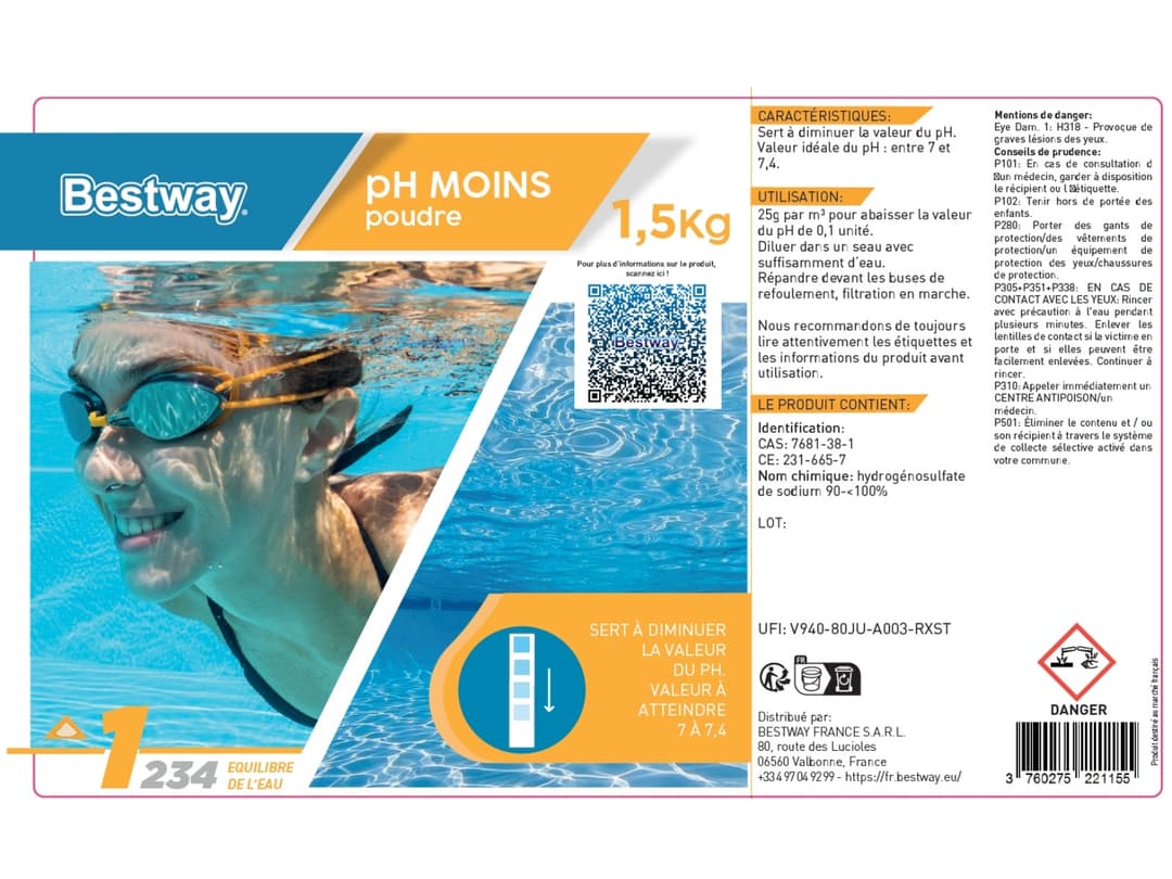 Accessoires Piscine Ph Moins 1,5Kg Poudre Bestway 5