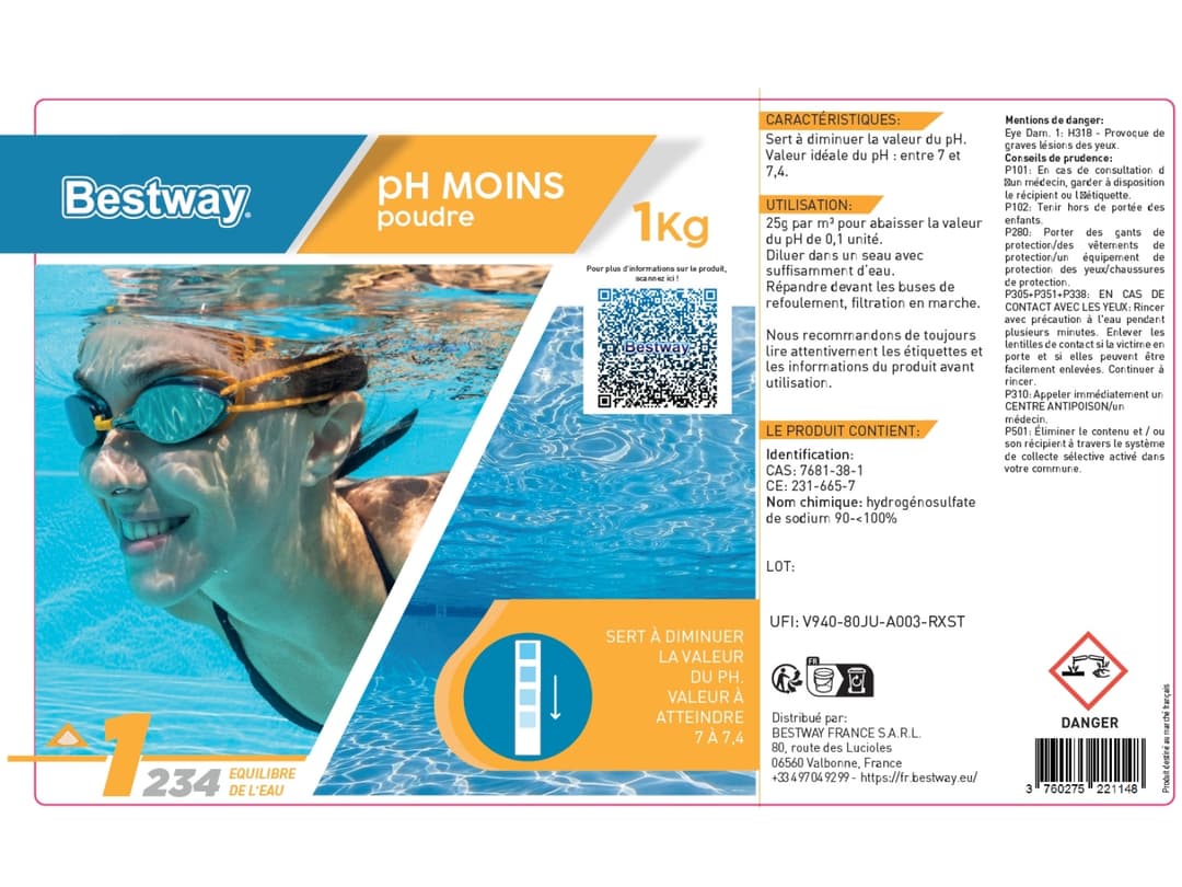 Accessoires Piscine Ph Moins 1Kg Poudre Bestway 5