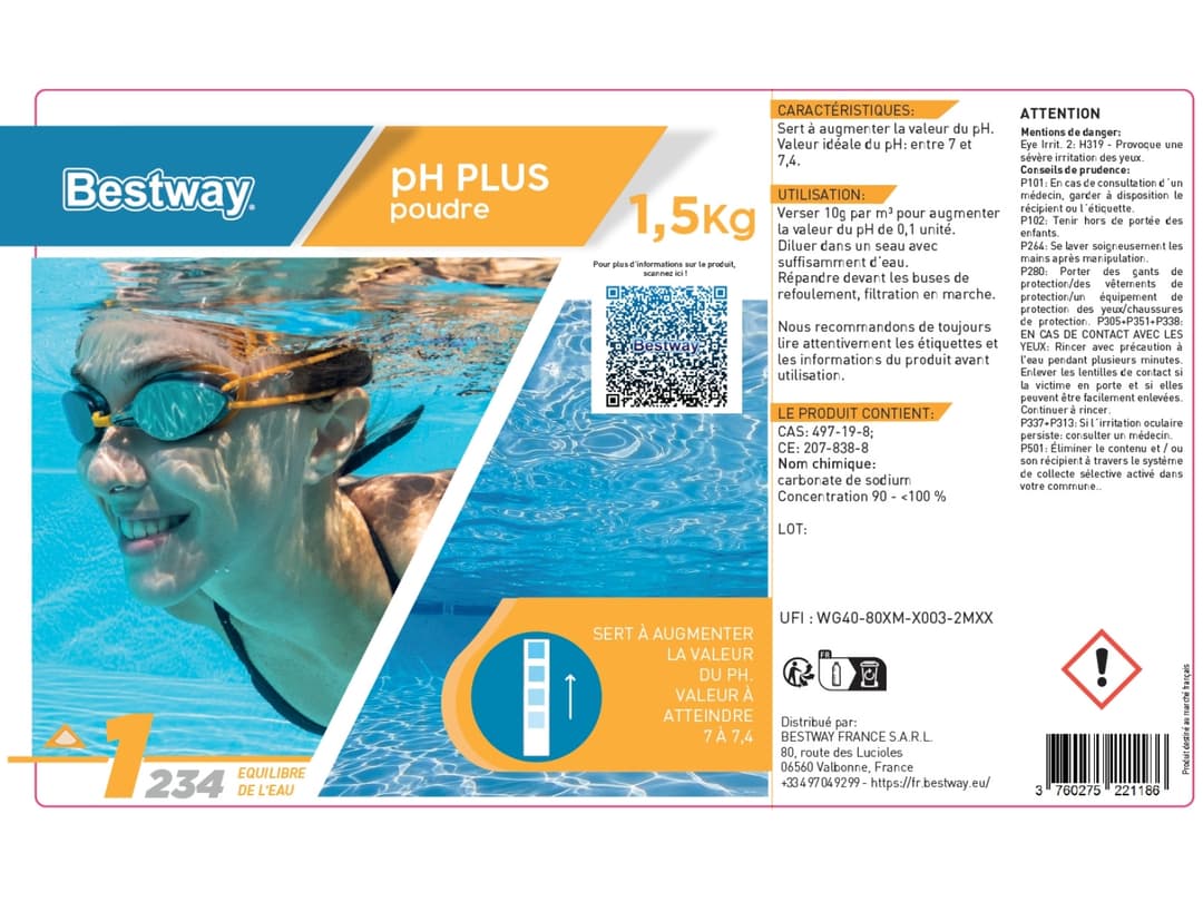 Accessoires Piscine Ph Plus 1,5Kg Poudre Bestway 5