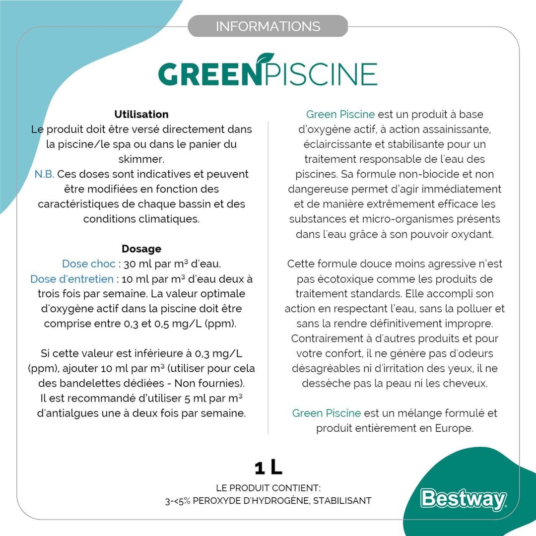 Accessoires Piscine Produit de traitement piscine Greenpiscine 1L Bestway 3