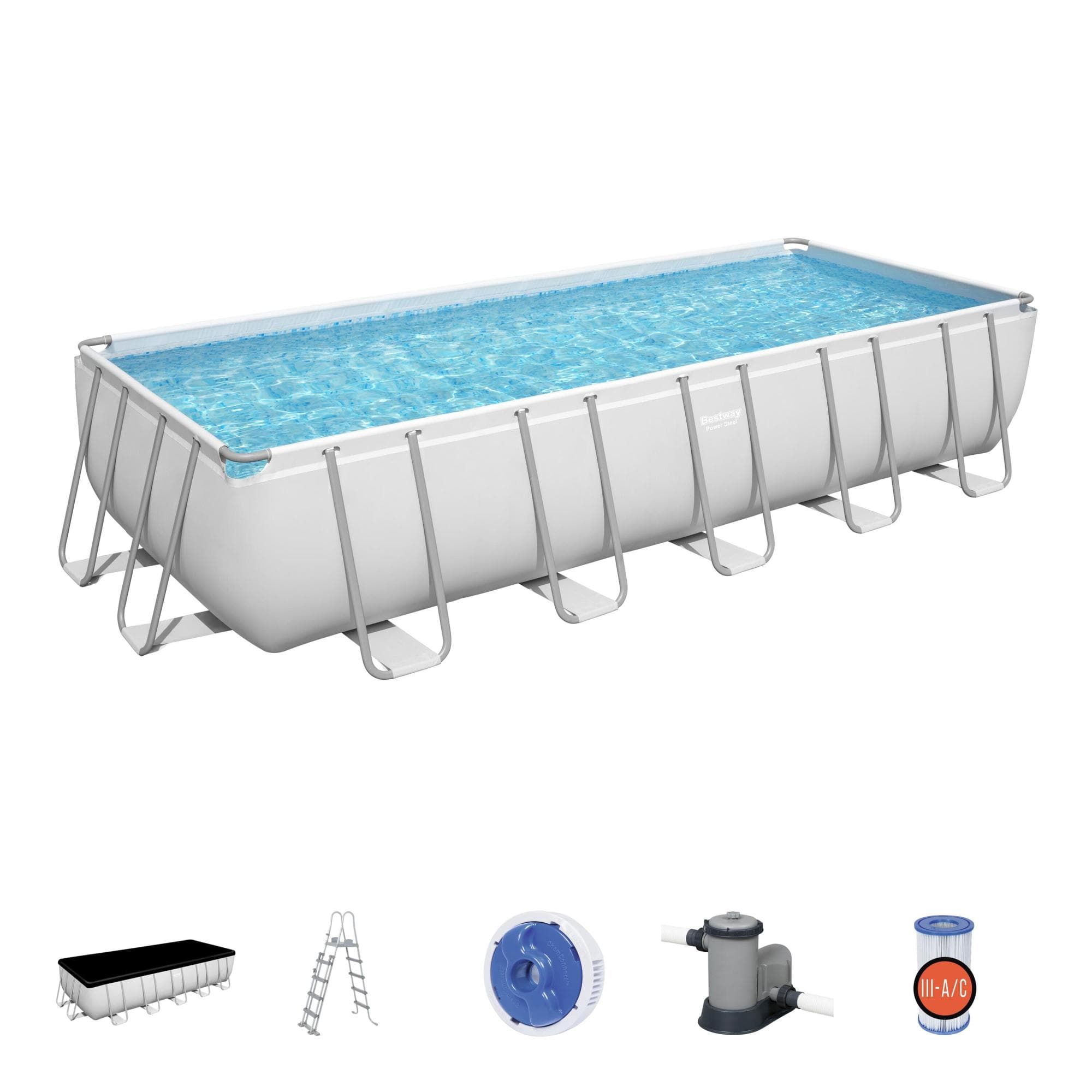 Piscine hors sol Piscine hors sol rectangle Power Steel 640 x 274 x 132 cm gris clair Bestway 1
