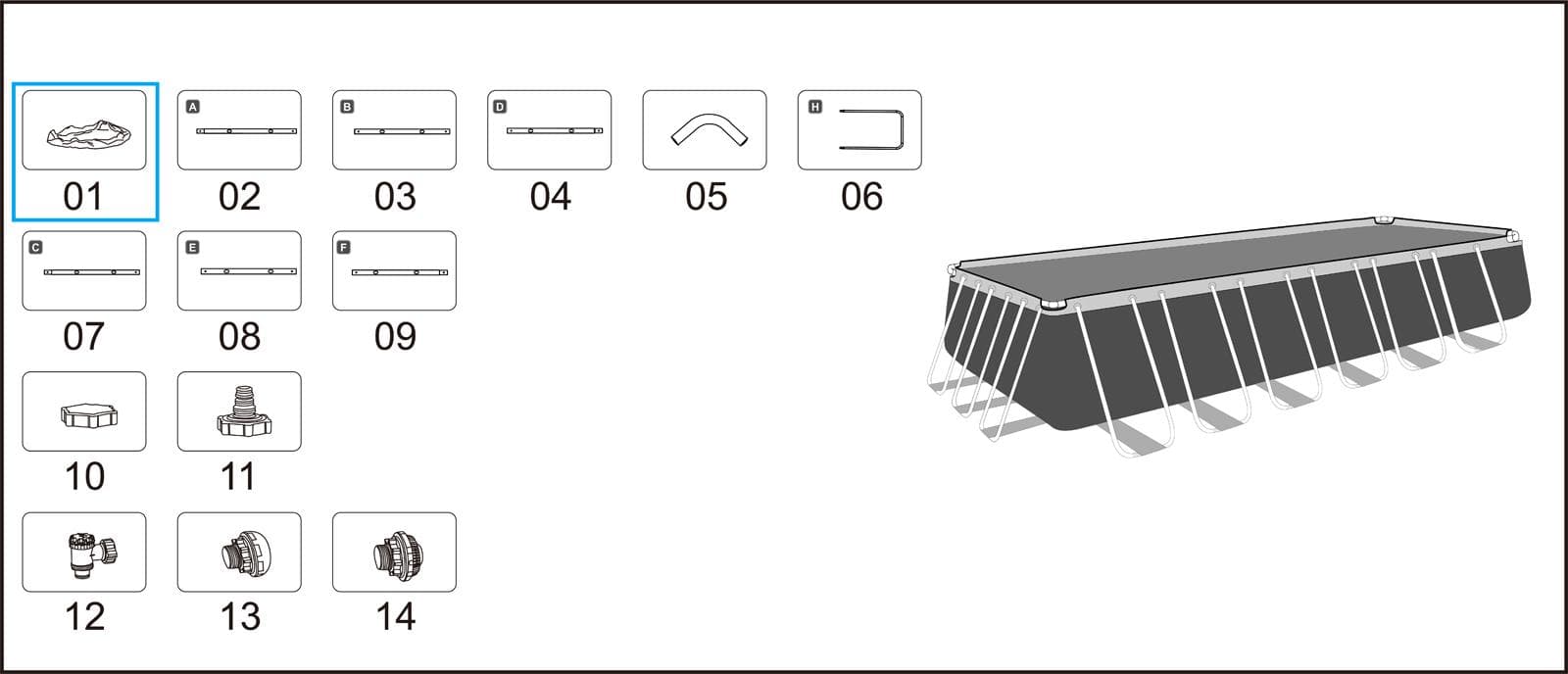 Pièces Détachées Liner pour piscine Power Steel™ Bestway® 7.32 m x 3.66 m x 1.32 m Bestway 1