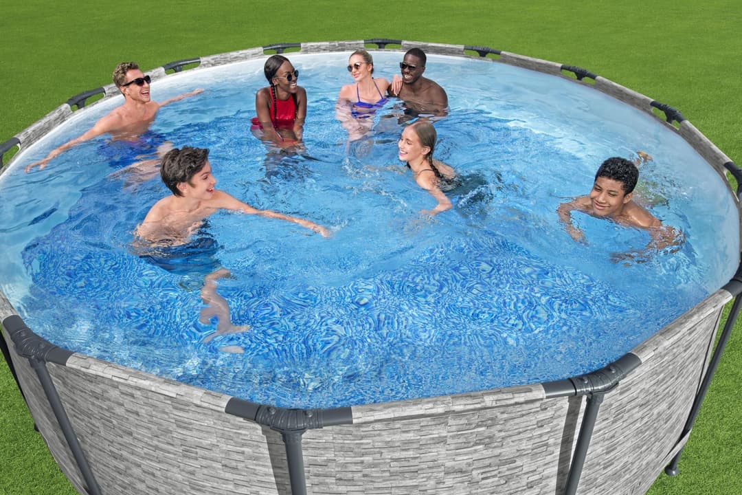 Piscine hors sol Piscine hors sol ronde Steel Pro Max 427 x 122 cm décor pierres Bestway 5