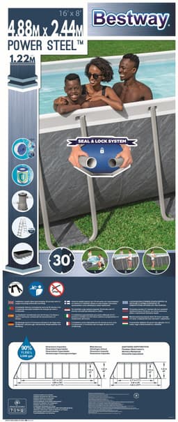 Piscine hors sol Piscine hors sol rectangle Power Steel™ 488 x 244 x 122 cm motif marbre avec filtre à cartouche, échelle, bâche Bestway 7