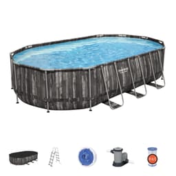 Piscine hors sol Piscine hors sol ovale Power Steel 610 x 366 x 122cm décor bois Bestway 1