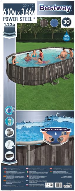 Piscine hors sol Piscine hors sol ovale Power Steel 610 x 366 x 122cm décor bois Bestway 9