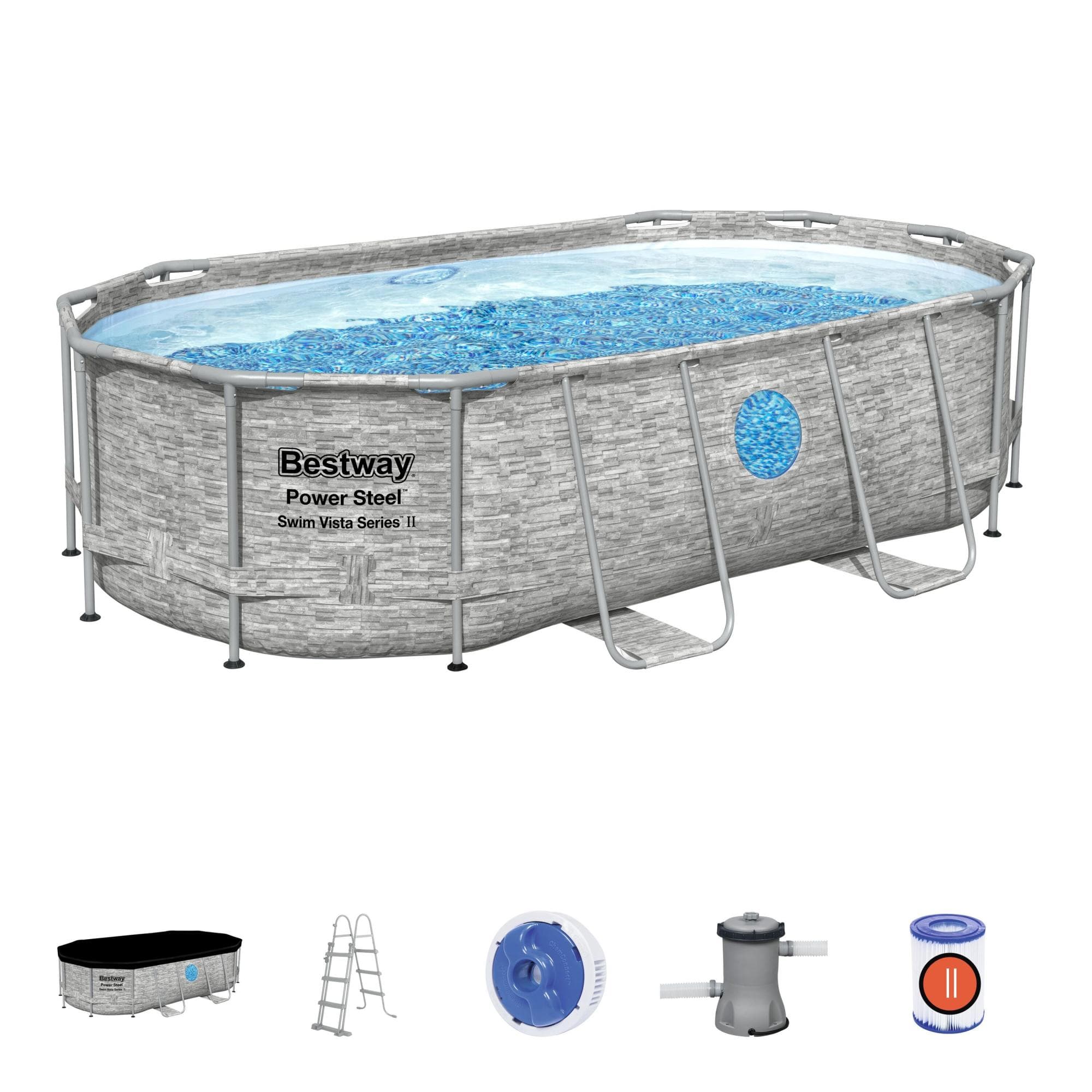 Piscine hors sol Piscine hors sol ovale Power Steel Swim Vista pierres 427x250x100cm  Bestway 1