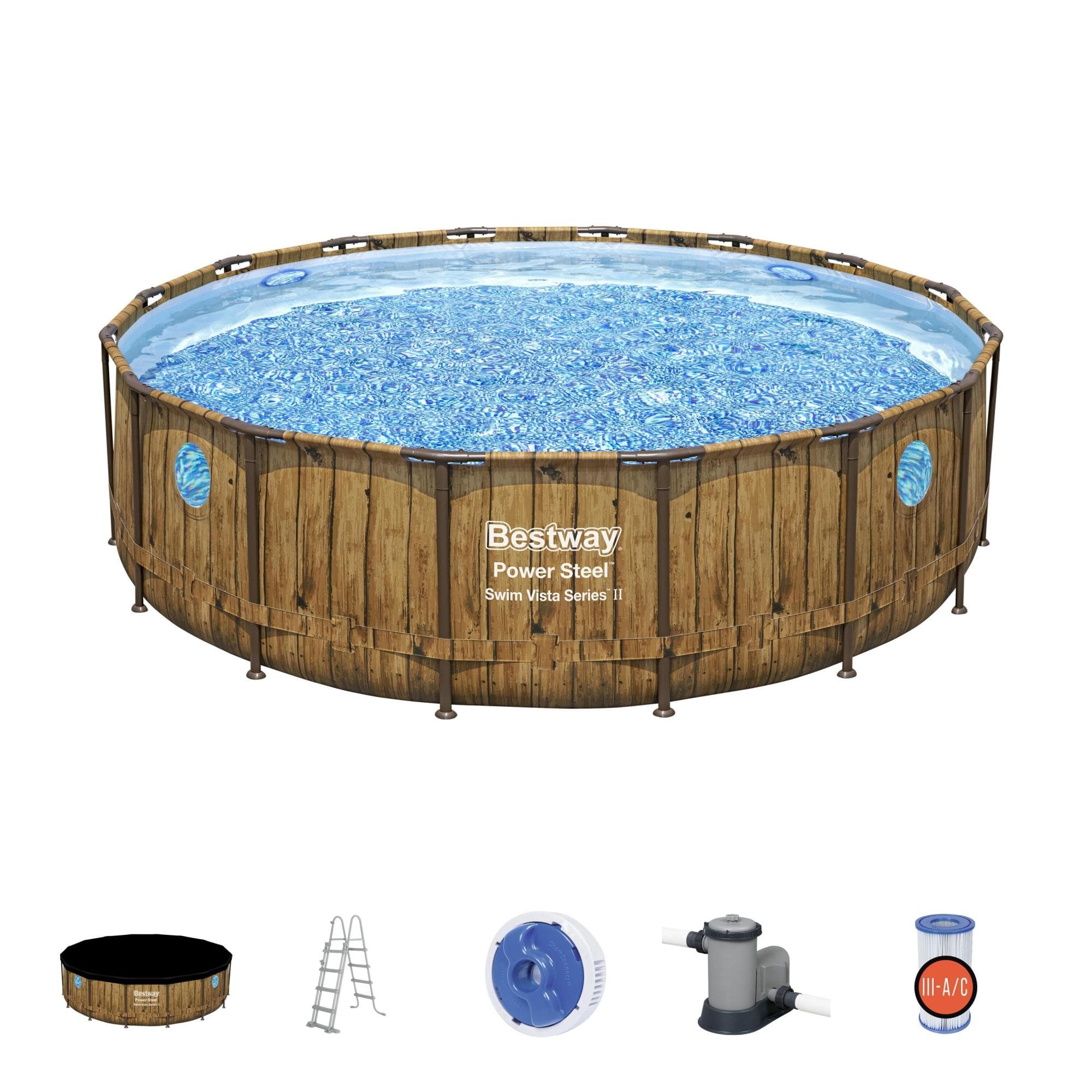 Piscine hors sol Piscine hors sol ronde Power Steel SwimVista 488 x 122 cm motif bois Bestway 1