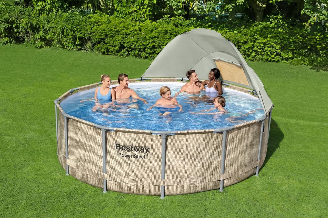 Piscine hors sol Piscine hors sol ronde Power Steel avec auvent 396x107cm rotin beige Bestway 2