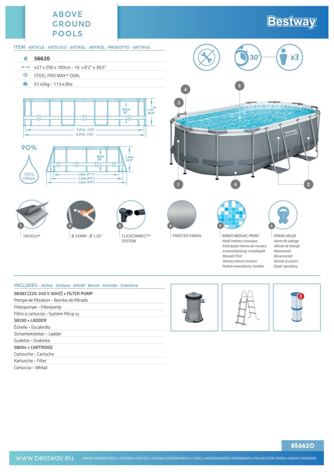 Piscine hors sol Piscine hors sol ovale 427 x 250 x 100 cm Steel Pro Max Bestway 5