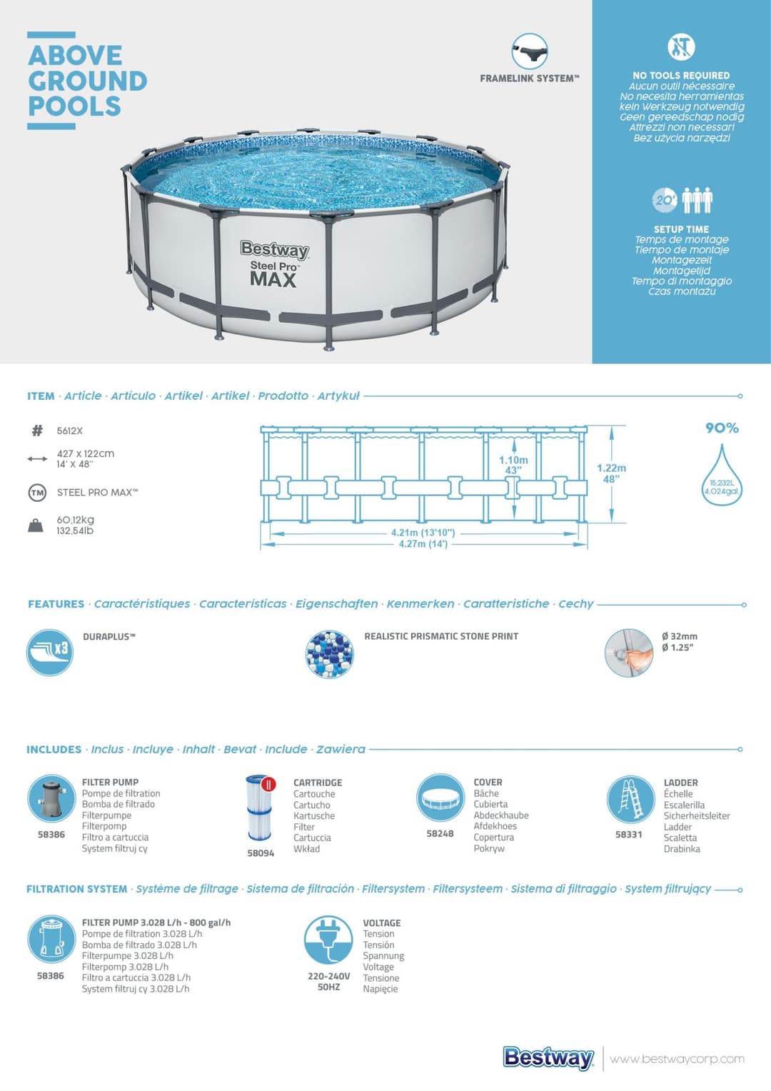 Piscine hors sol Piscine hors sol ronde Steel Pro Max 427 x 122 cm Bestway 5