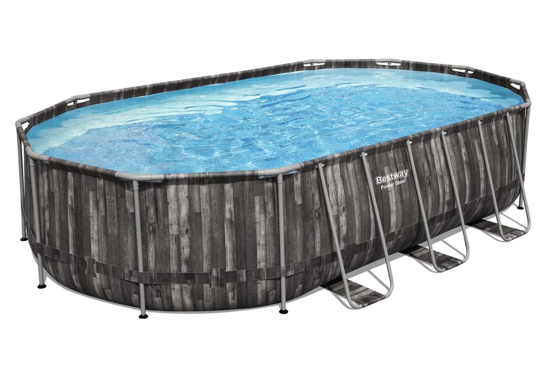 Piscine hors sol Piscine hors sol ovale Power Steel 610 x 366 x 122cm décor bois Bestway 2