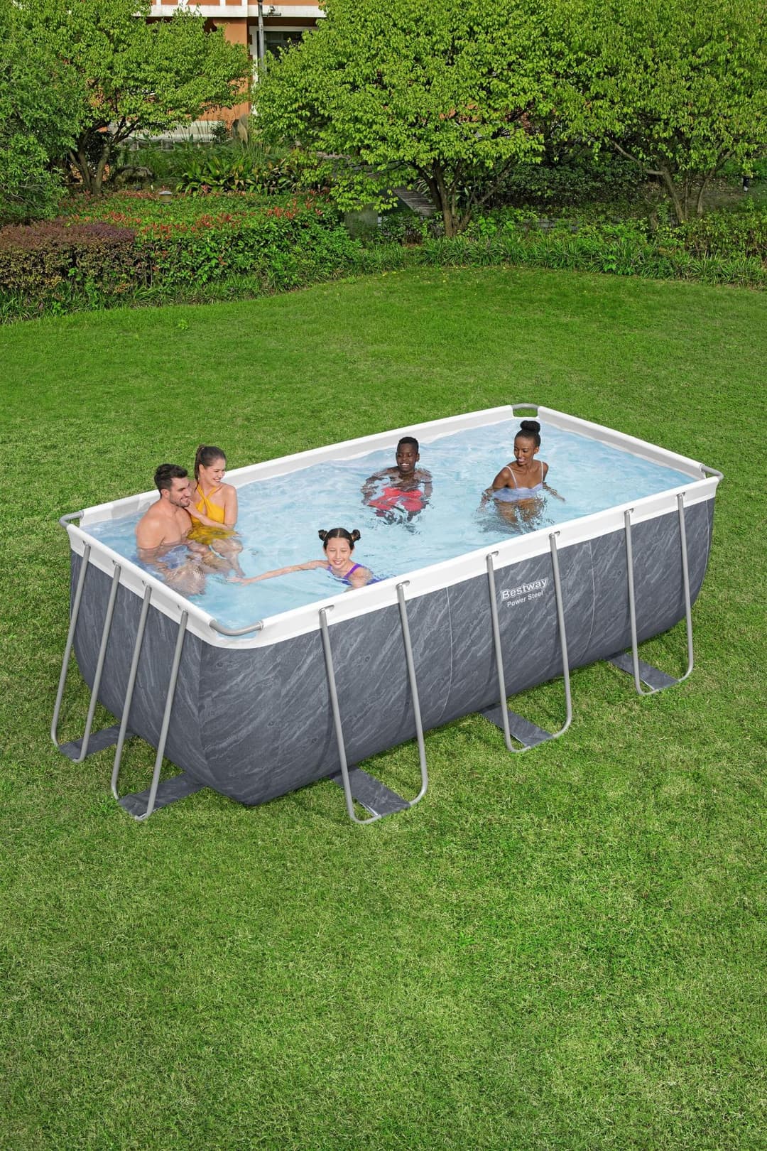 Piscine hors sol Piscine hors sol rectangle Power Steel 412 x 201 x 122 cm décor marbre Bestway 4