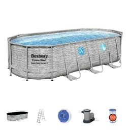 Piscine hors sol Piscine hors sol ovale Power Steel Swim Vista pierres 549x274x122cm Bestway 1