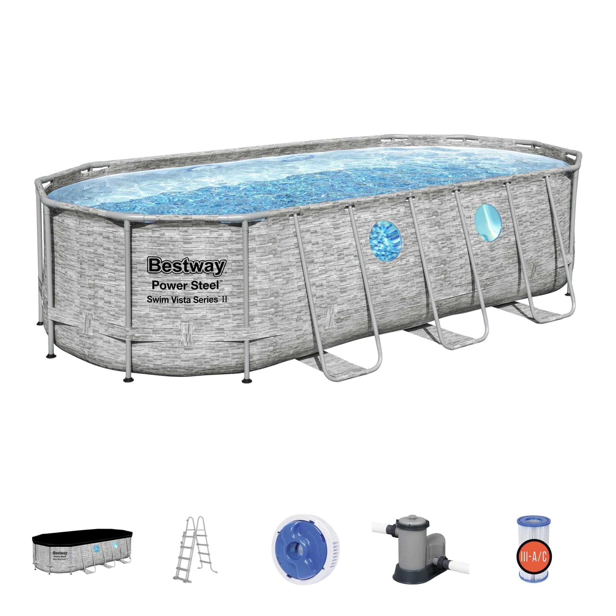 Piscine hors sol Piscine hors sol ovale Power Steel Swim Vista pierres 549x274x122cm Bestway 1