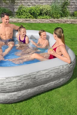 Piscine hors sol Piscine familiale gonflable décor pierre TruPrint™ 2,13 m x 2,06 m x 53 cm avec sièges Bestway 8