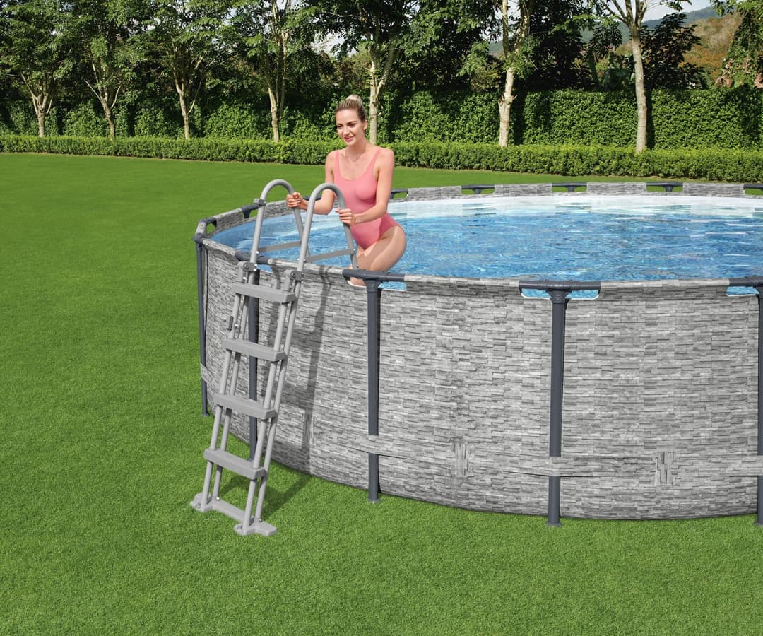 Piscine hors sol Piscine hors sol ronde Steel Pro Max 427 x 122 cm décor pierres Bestway 3