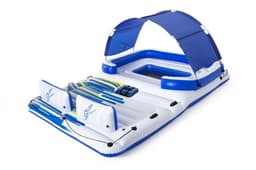 Jeux d'extérieur et trampoline Salon flottant Tropical Breeze 389 x 274 x 73 cm avec pare-soleil, 6 porte-gobelets, glacière, dossiers Bestway 1