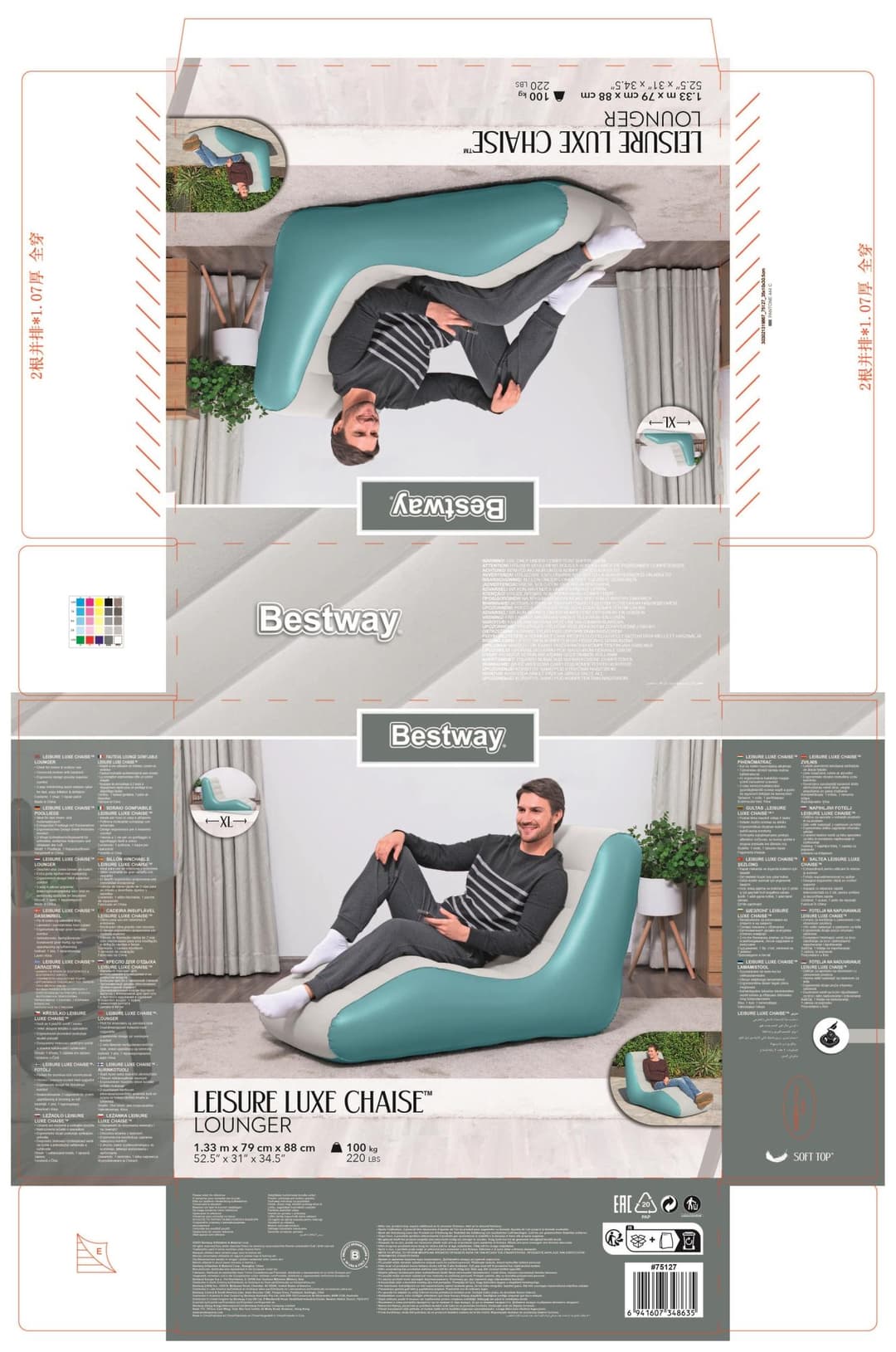Matelas et mobilier gonflable Chaise longue gonflable Leisure Luxe Chaise Bestway 4