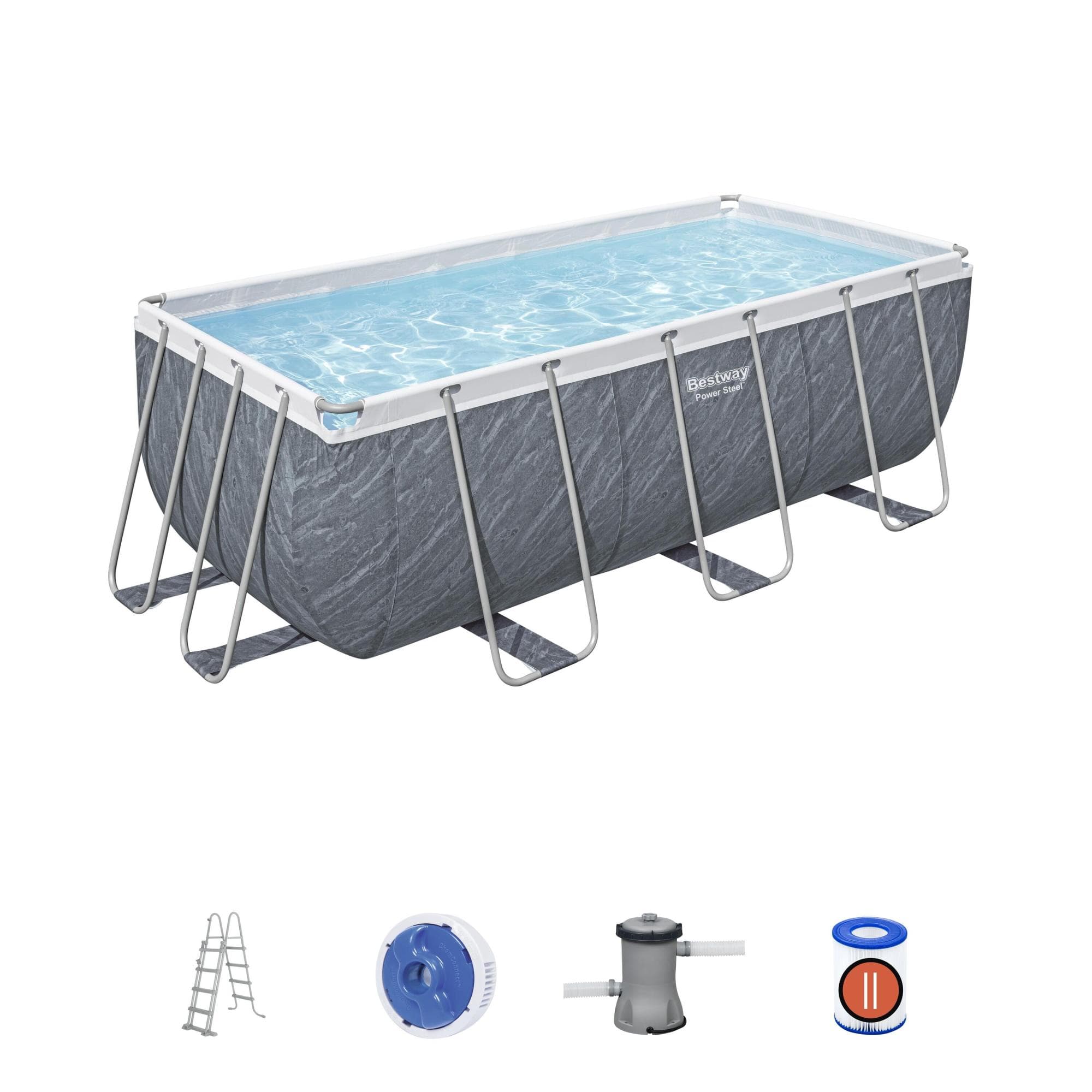 Piscine hors sol Piscine hors sol rectangle Power Steel 412 x 201 x 122 cm décor marbre Bestway 1