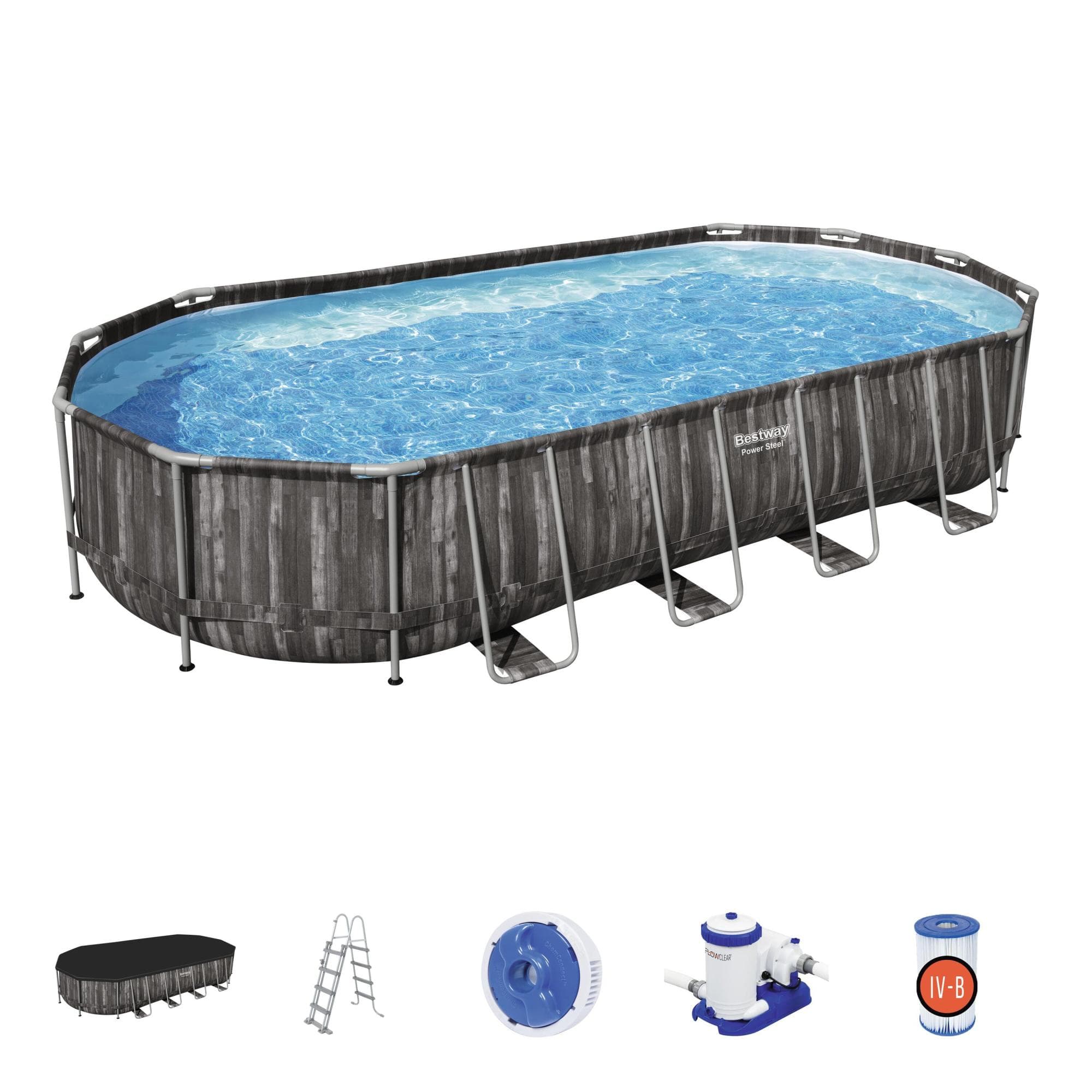 Piscine hors sol Piscine hors sol ovale Power Steel 732 x 366 x 122 cm décor bois Bestway 1