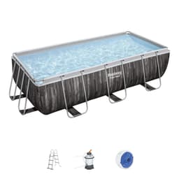 Piscine hors sol Piscine hors sol rectangle Power Steel™ 404 x 201 x 100 cm effet bois avec filtre à sable, échelle Bestway 1