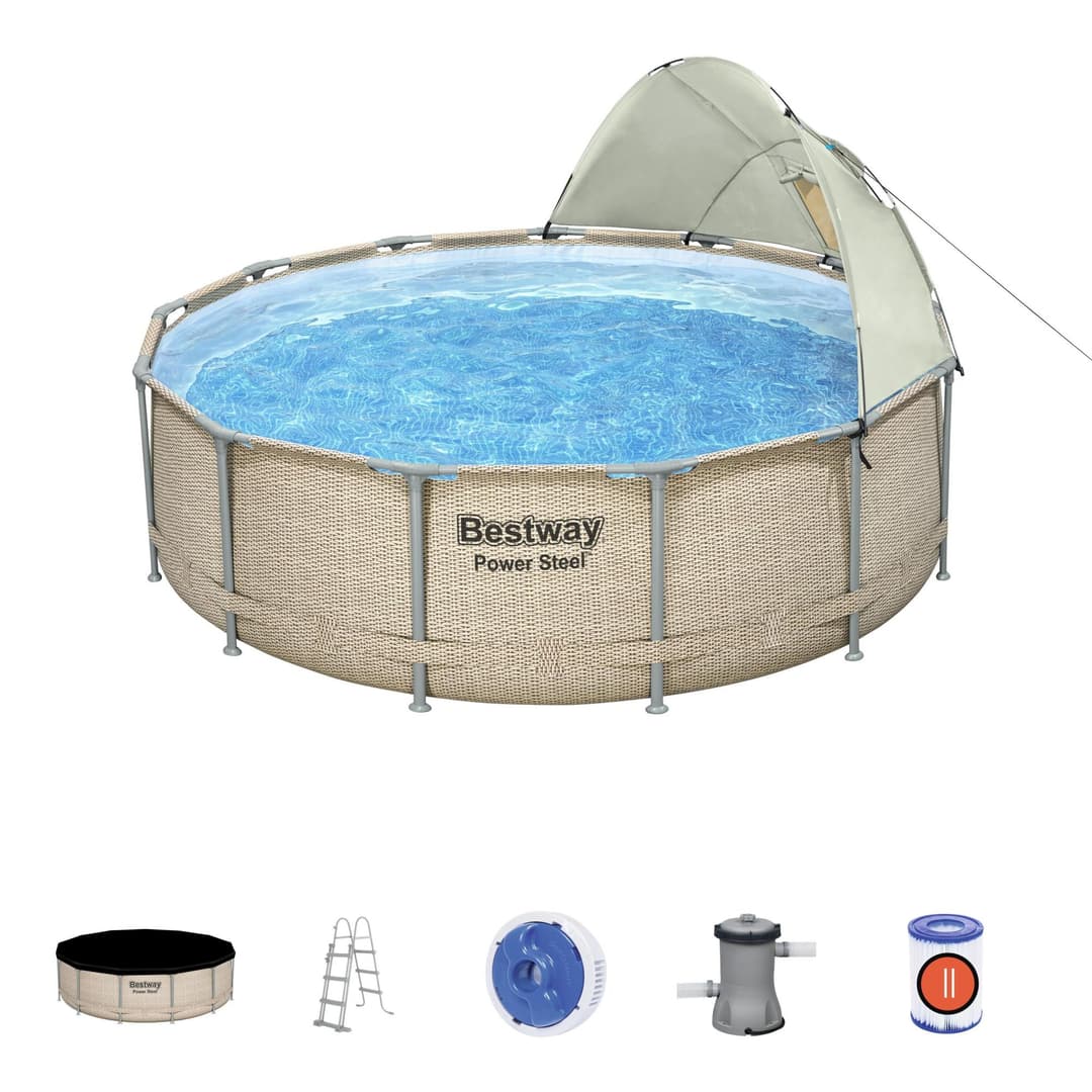 Piscine hors sol Piscine hors sol ronde Power Steel avec auvent 396x107cm rotin beige Bestway 3