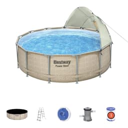 Piscine hors sol Piscine hors sol ronde Power Steel avec auvent 396x107cm rotin beige Bestway 3