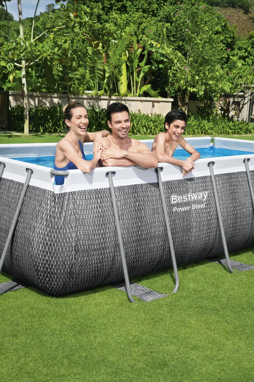 Piscine hors sol Piscine hors sol rectangle Power Steel 404 x 201 x 100 cm rotin gris Bestway 4