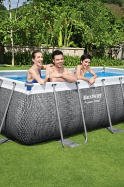 Piscine hors sol Piscine hors sol rectangle Power Steel 404 x 201 x 100 cm rotin gris Bestway 4