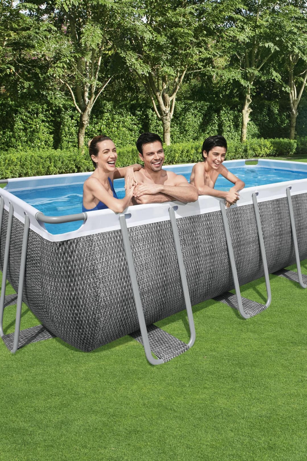 Piscine hors sol Piscine hors sol rectangle Power Steel 488 x 244 x 122 cm rotin gris Bestway 4