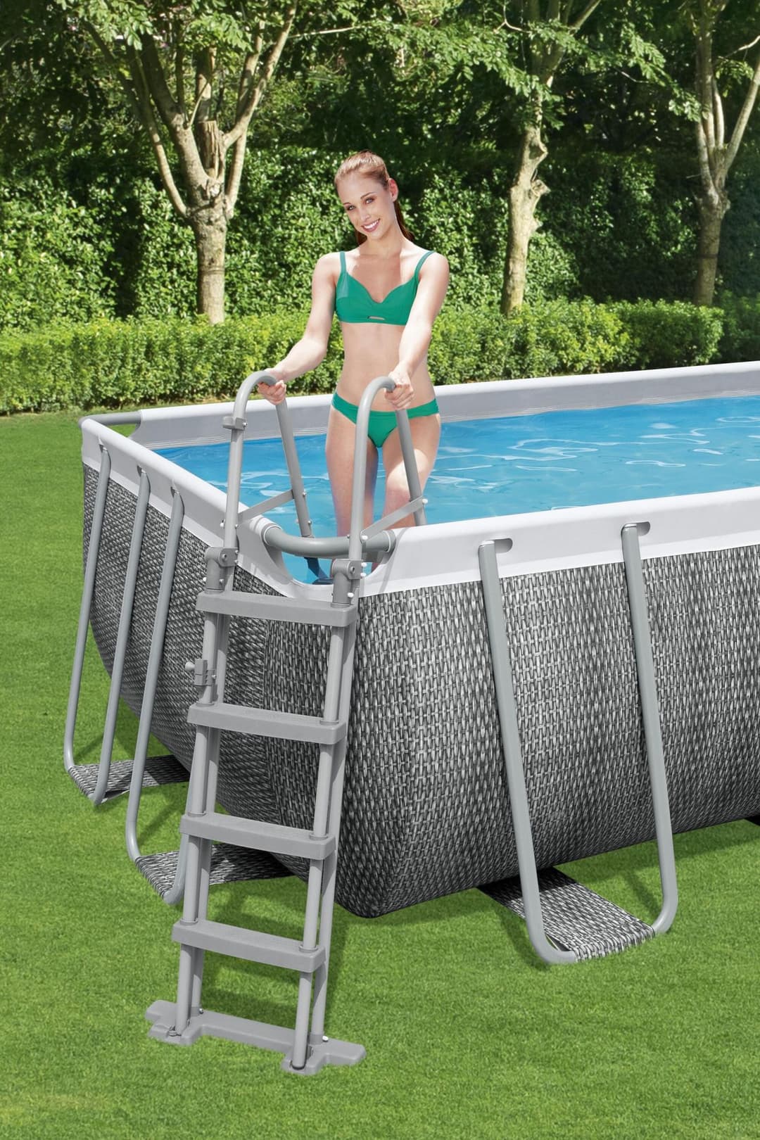 Piscine hors sol Piscine hors sol rectangle Power Steel 488 x 244 x 122 cm rotin gris Bestway 5