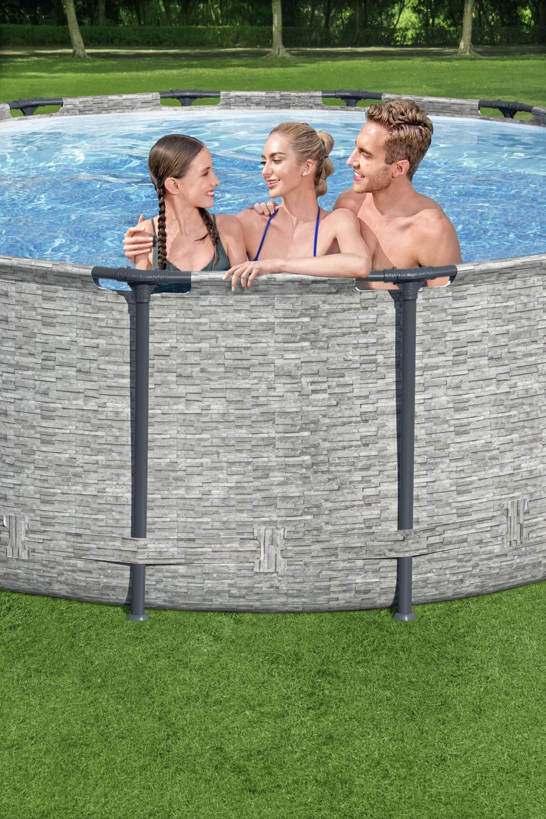 Piscine hors sol Piscine hors sol ronde Steel Pro Max 427 x 122 cm décor pierres Bestway 4