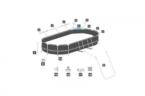 Pièces Détachées Top rail "C" pour piscine Power Steel™ Bestway® 488 x 305 x 107 cm, gris, ovale Bestway 1