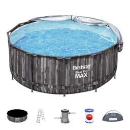 Piscine hors sol Piscine hors sol ronde Steel Pro Max™ 366 x 122 cm effet bois avec filtre à cartouche, auvent, échelle, bâche Bestway 1