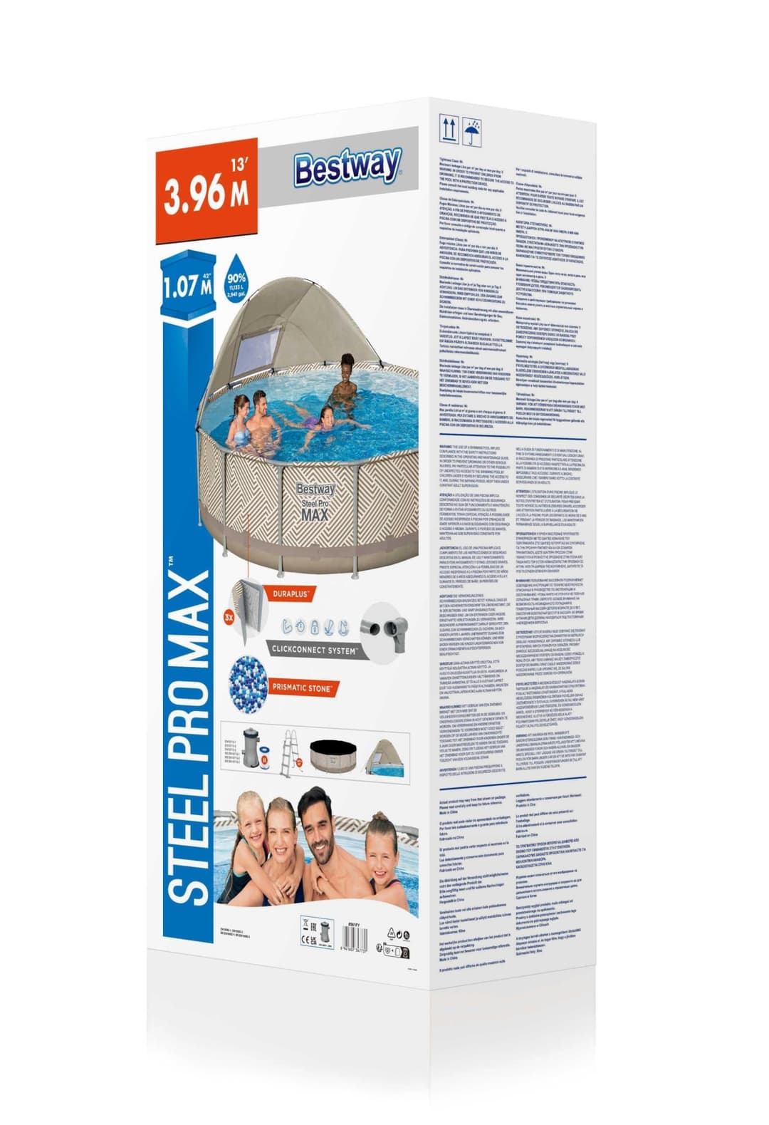 Piscine hors sol Piscine hors sol ronde Steel Pro Max™ 396 x 107 cm motif rayé avec filtre à cartouche, bâche, auvent, échelle Bestway 4