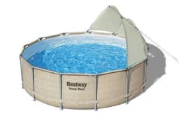 Piscine hors sol Piscine hors sol ronde Power Steel avec auvent 396x107cm rotin beige Bestway 1