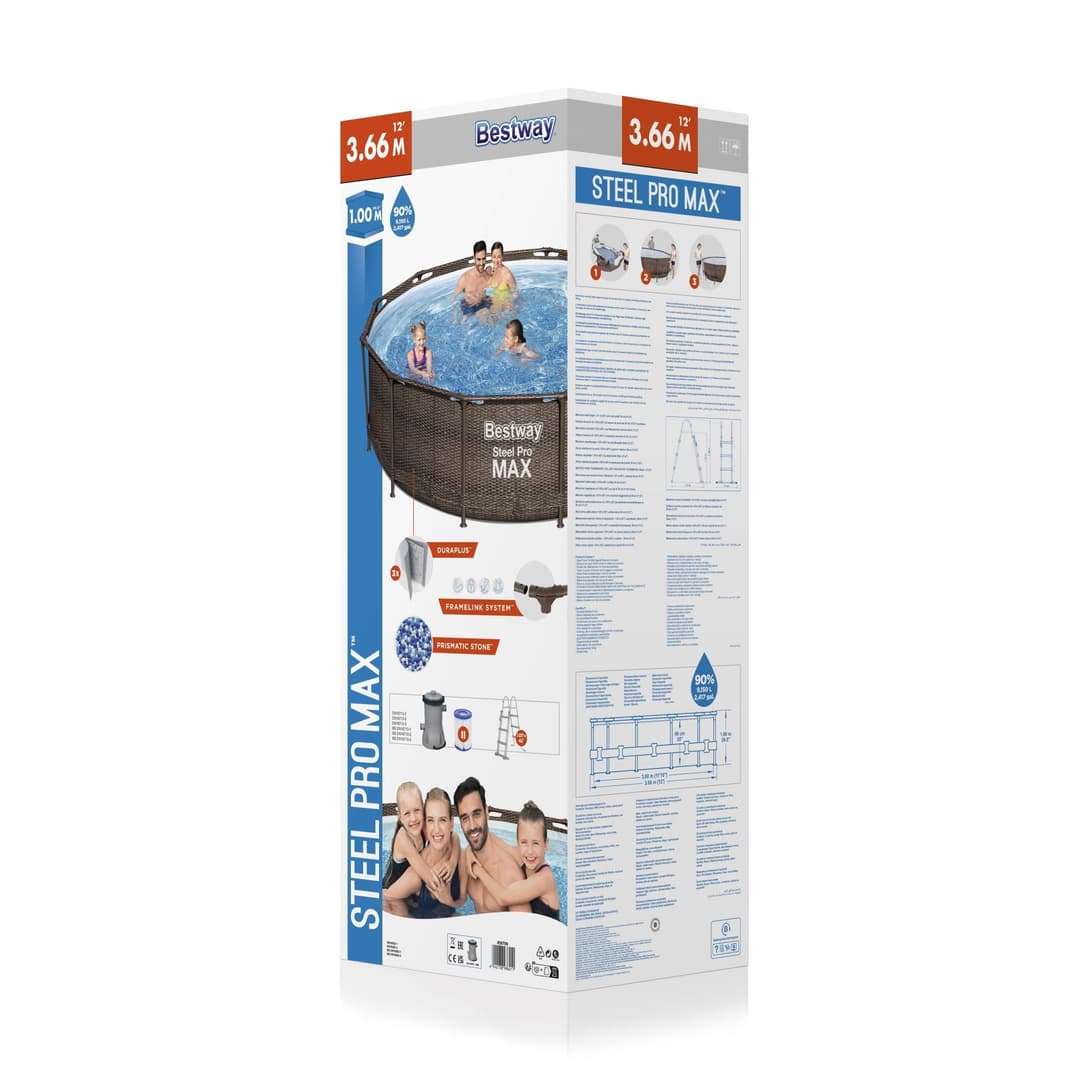 Piscine hors sol Piscine hors sol ronde Steel Pro Max 366 x 100 cm effet rotin Bestway 5