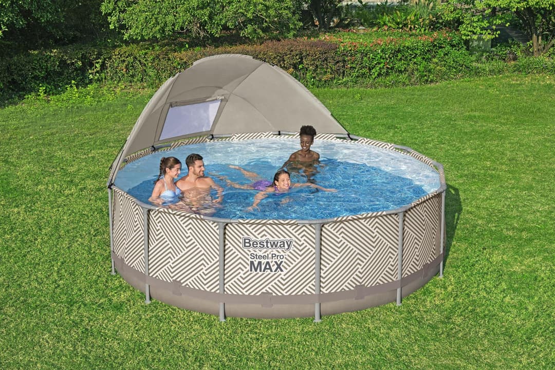 Piscine hors sol Piscine hors sol ronde Steel Pro Max™ 396 x 107 cm motif rayé avec filtre à cartouche, bâche, auvent, échelle Bestway 2
