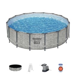 Piscine hors sol Piscine hors sol ronde Steel Pro Max 488 x 122 cm décor pierres Bestway 1