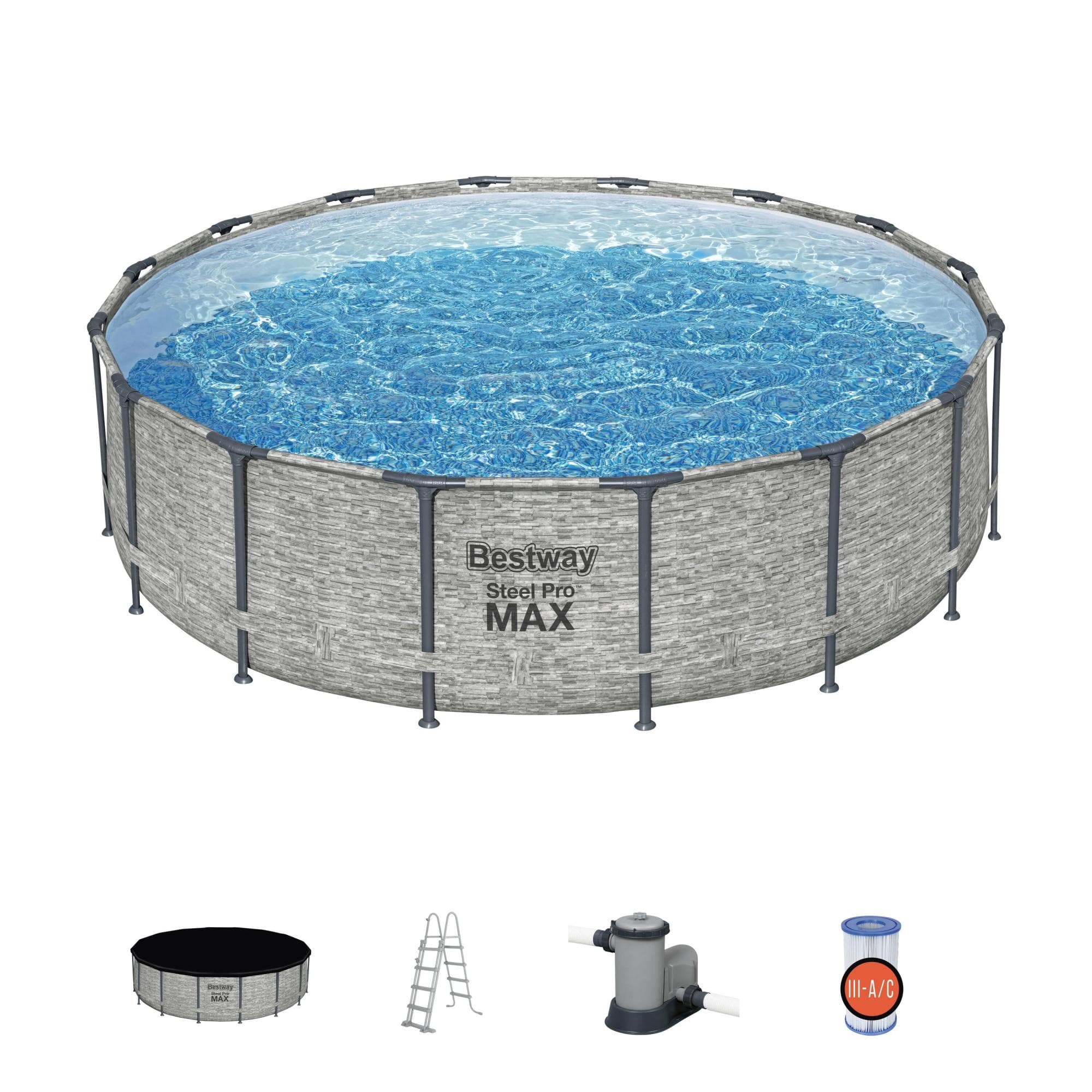 Piscine hors sol Piscine hors sol ronde Steel Pro Max 488 x 122 cm décor pierres Bestway 1