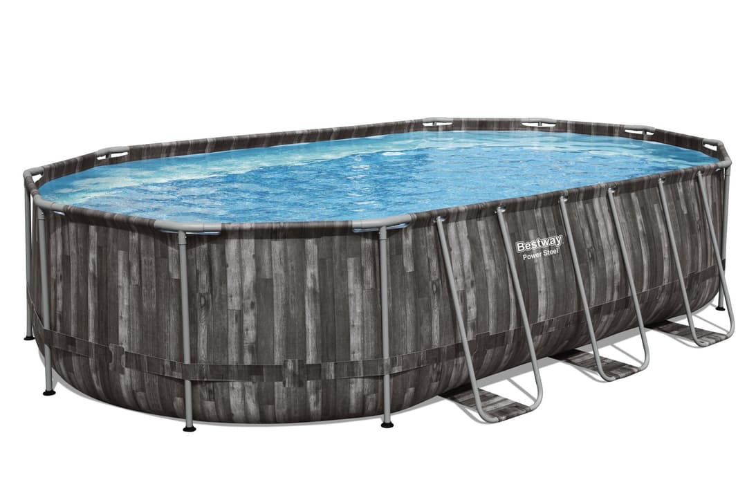 Piscine hors sol Piscine hors sol ovale Power Steel 610 x 366 x 122cm décor bois Bestway 4